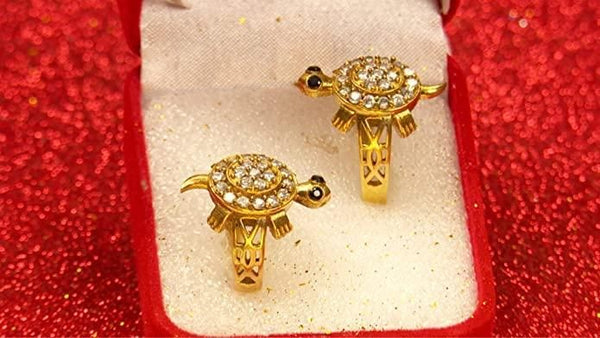 Set of 2 Panchdhatu Zircon Studded Turtle Meru Ring