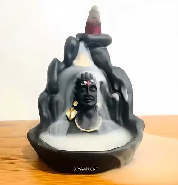 Smoke Fountain Lord Shiva Cone Incense Holder Showpiece with 10 Free Smoke Backflow