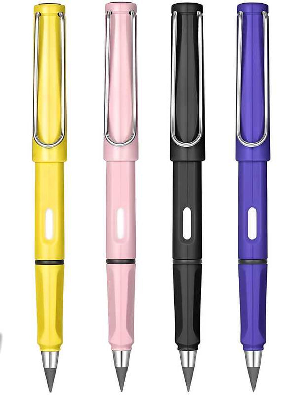 (Pack of 4)Everlasting Inkless Pencils Portable Reusable and Erasable Metal Writing Pens Replaceable Graphite Nib Triangle Golf Stationary Set