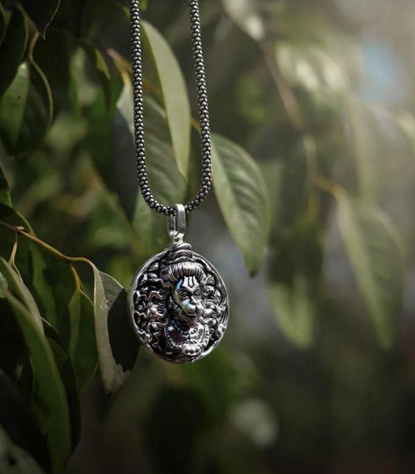 Hanuman Ji Pendant Oxidised Silver Chain